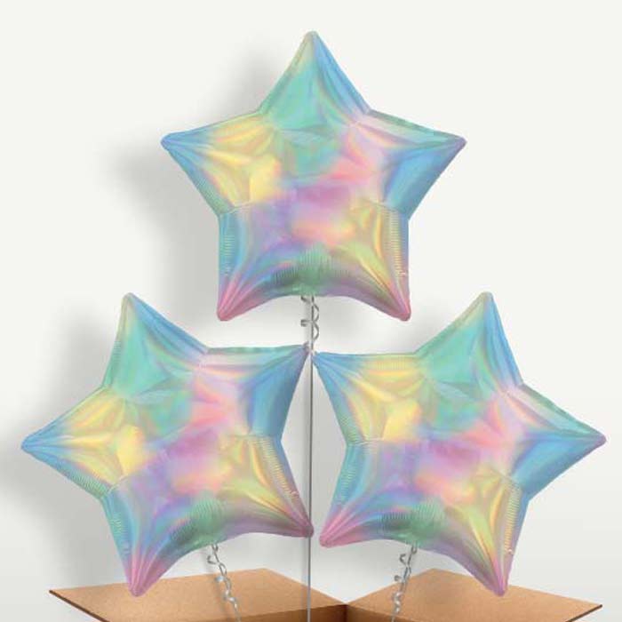 Pastel Rainbow Iridescent Star Balloon Bunch | Party Save Smile