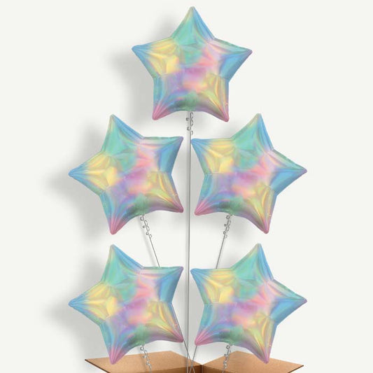 Pastel Rainbow Iridescent Star Helium Cluster Balloons | Party Save Smile