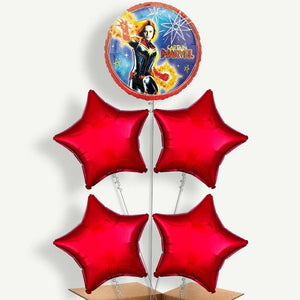 Captain Marvel 5 Balloon Cluster Inflated with Helium