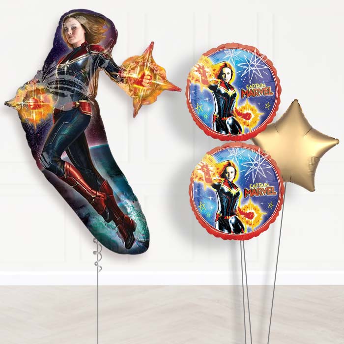 Captain Marvel Helium Balloons Bouquet-Giant Balloon + 2 Themed Balloons + 1 Plain Balloon 
