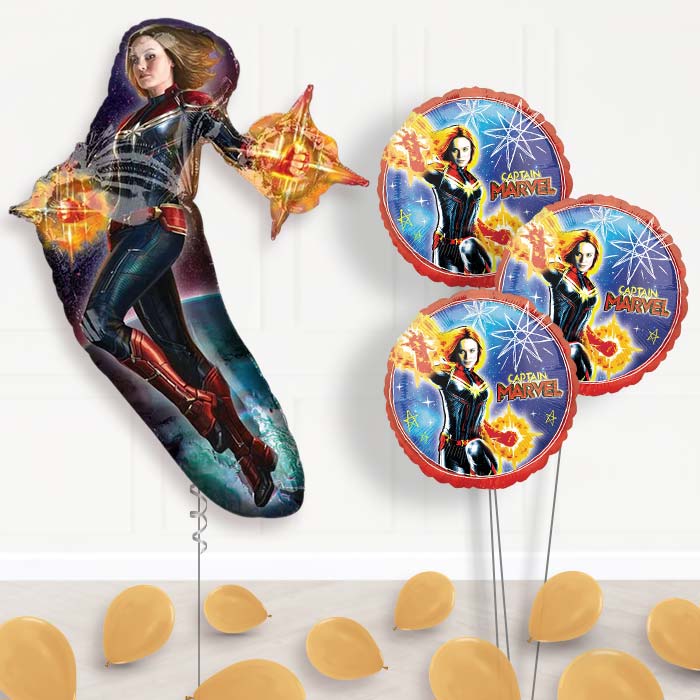 Captain Marvel Helium Balloons Bouquet - Themed Bouquet and Latex | Party Save Smile