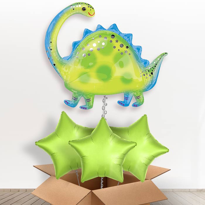 Brontosaurus Dinosaur Helium Balloon Delivery in a Box - With 3 Plain Balloons | Party Save Smile