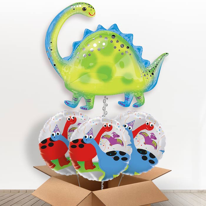 Brontosaurus Dinosaur Helium Balloon Delivery in a Box - With 3 Themed Balloons | Party Save Smile