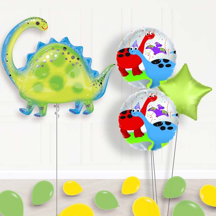 Brontosaurus Anagram Dinosaur Helium Balloon in a Box-Giant Balloon + 2 Themed Balloons + 1 Plain Balloon + Mini Balloons 