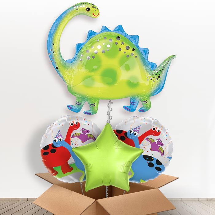 Brontosaurus Dinosaur Helium Balloon Delivery in a Box-1 x Giant Balloon and 2 Themed Balloons and 1 Plain Balloon 