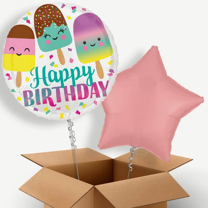 Ice Cream Happy Birthday Helium Balloon Pair | Party Save Smile