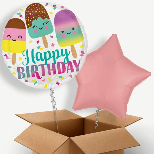 Ice Cream Happy Birthday Helium Balloon Pair | Party Save Smile