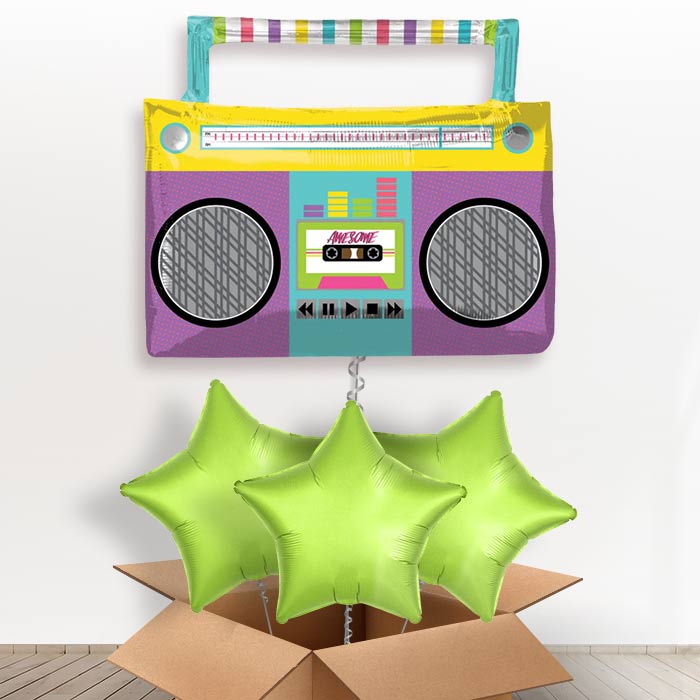 Giant Boombox Helium Balloon in a Box - With 3 Plain Balloons | Party Save Smile