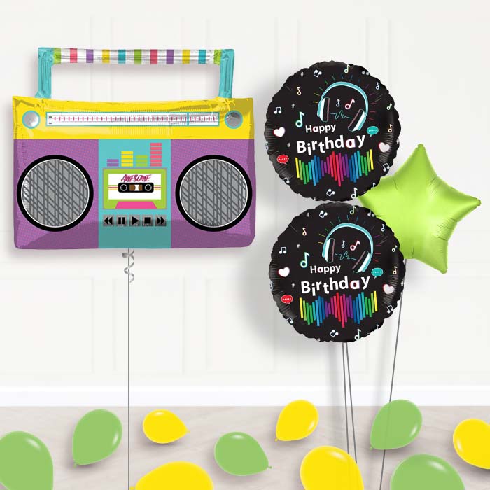 Giant Boombox Balloon Bouquet Delivery-Giant Balloon + 2 Themed Balloons + 1 Plain Balloon + Mini Balloons 