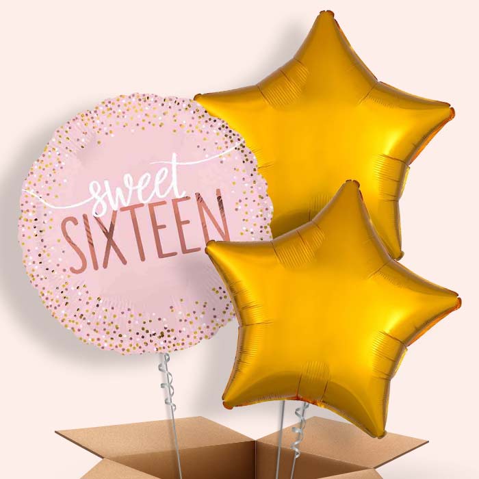 Sweet 16 Blush Helium Balloon in a Box - 3 Balloons | Party Save Smile