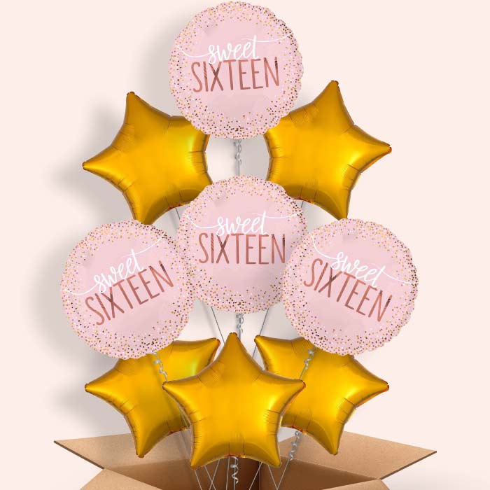 Sweet 16 Blush Helium Balloon in a Box - 9 Balloons | Party Save Smile