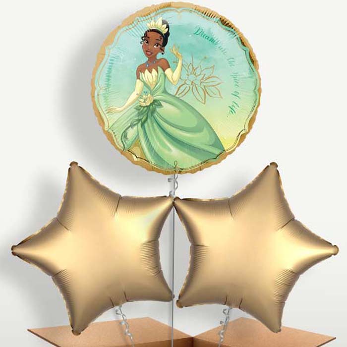 Princess Tiana Trio Balloon Bunch inflated with Helium | Party Save Smile