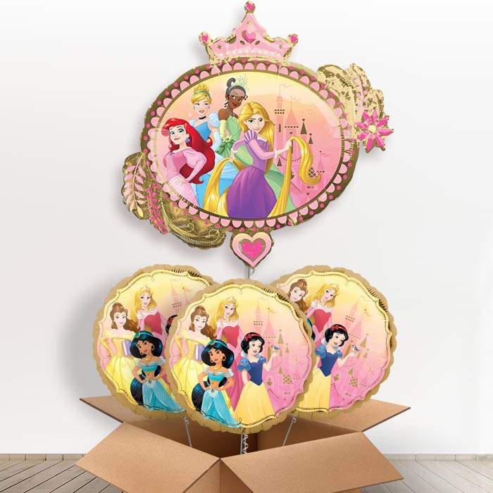 Disney Princess Crown Helium Balloon in a Box - With 3 Themed Balloons | Party Save Smile