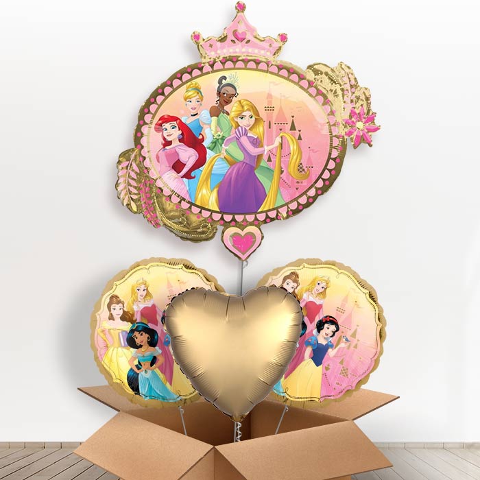 Disney Princess Crown Helium Balloon in a Box-1 x Giant Balloon and 2 Themed Balloons and 1 Plain Balloon 