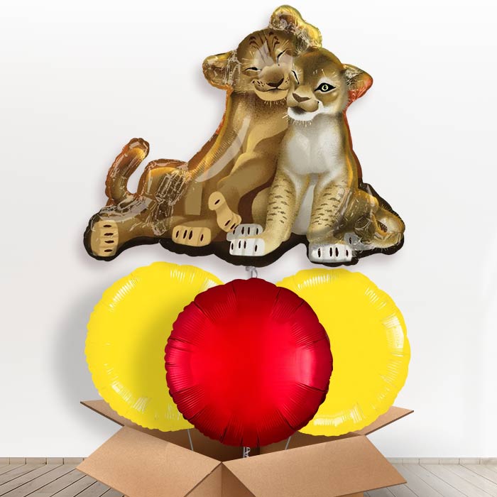The Lion King Giant Shaped Helium Balloon in a Box Gift - With 3 Plain Balloons | Party Save Smile