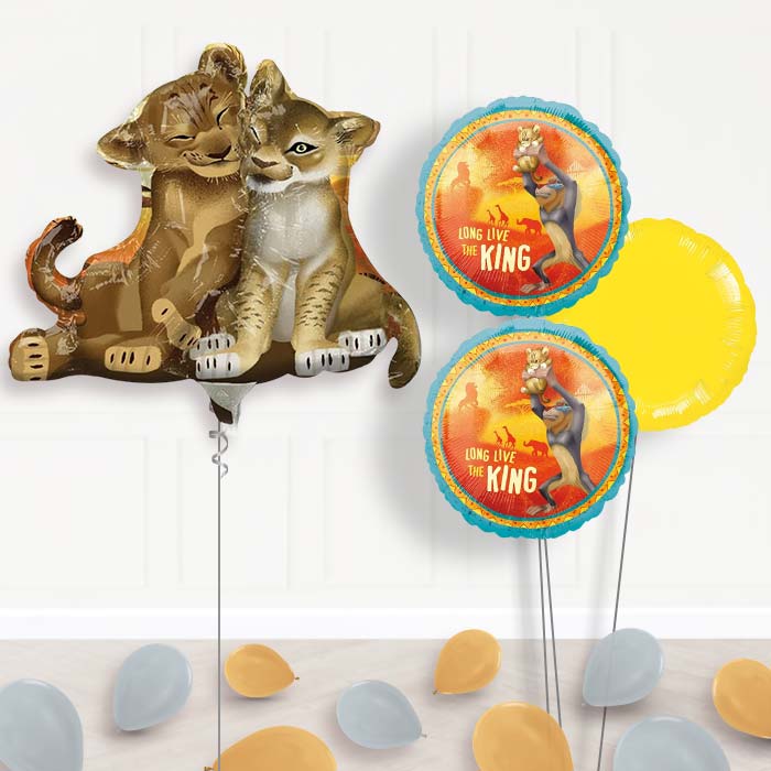 Lion King Balloon Bouquet in a Box - Simba-Giant Balloon + 2 Themed Balloons + 1 Plain Balloon + Mini Balloons 