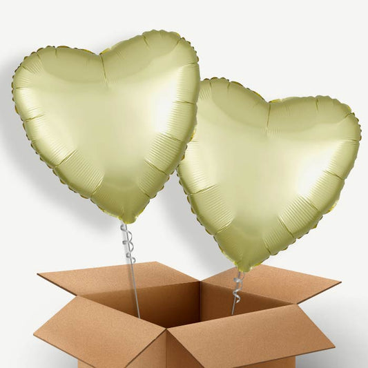 Pastel Yellow Satin Heart Helium Balloon Couple | Party Save Smile