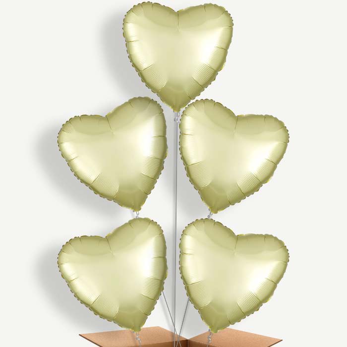 Pastel Yellow Satin Heart Helium Cluster Balloons | Party Save Smile
