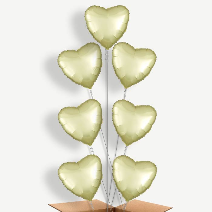 Pastel Yellow Satin Heart Helium Balloon Arrangement | Party Save Smile