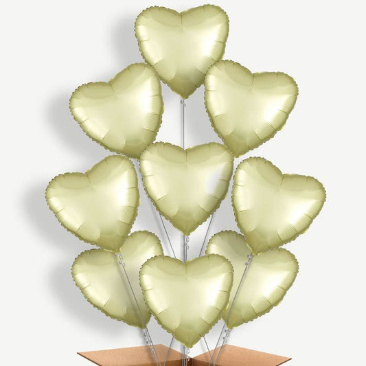 Pastel Yellow Satin Heart Helium Balloon Bundle | Party Save Smile