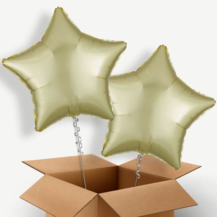 Pastel Yellow Satin Star Helium Balloon Couple | Party Save Smile