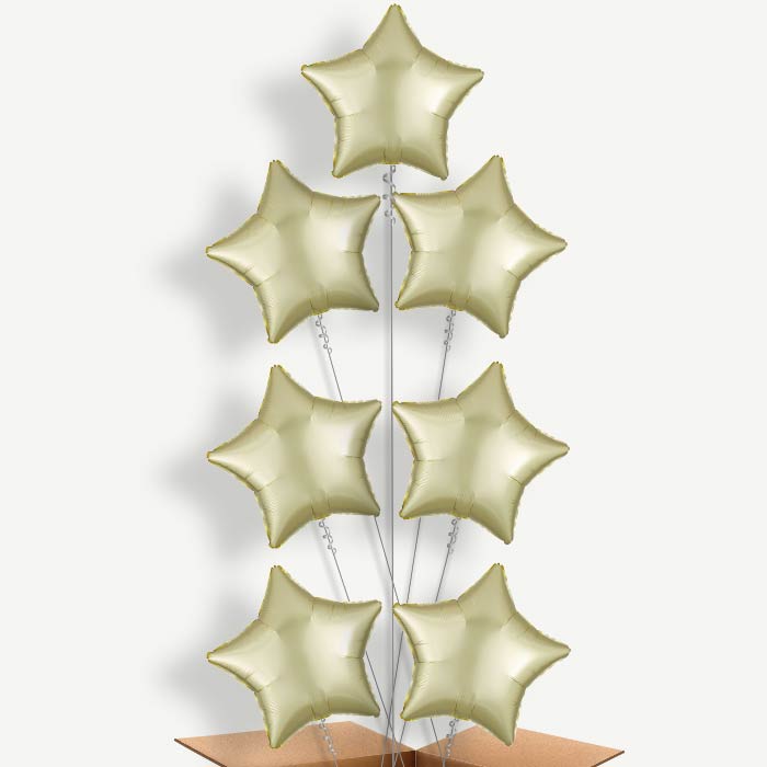 Pastel Yellow Satin Star Helium Balloon Arrangement | Party Save Smile