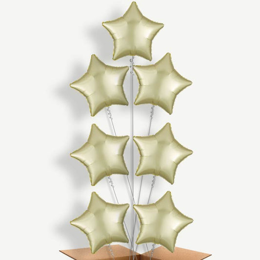 Pastel Yellow Satin Star Helium Balloon Arrangement | Party Save Smile