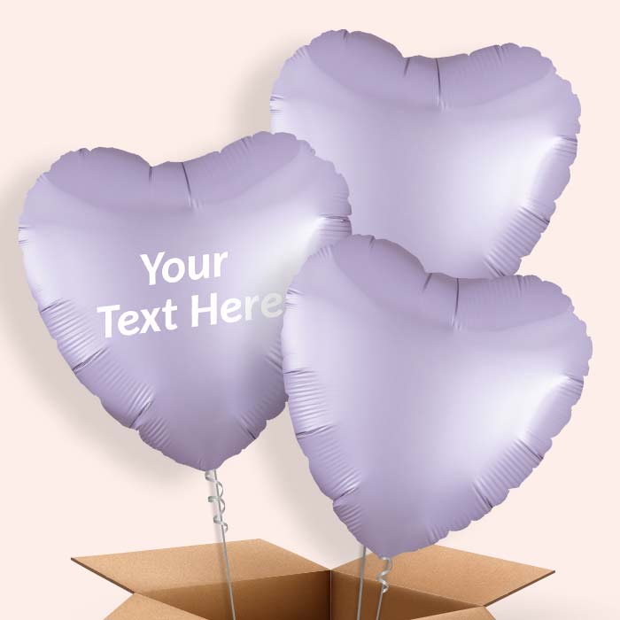Personalised Lilac Heart Helium Balloon in a Box - 3 Balloon | Party Save Smile