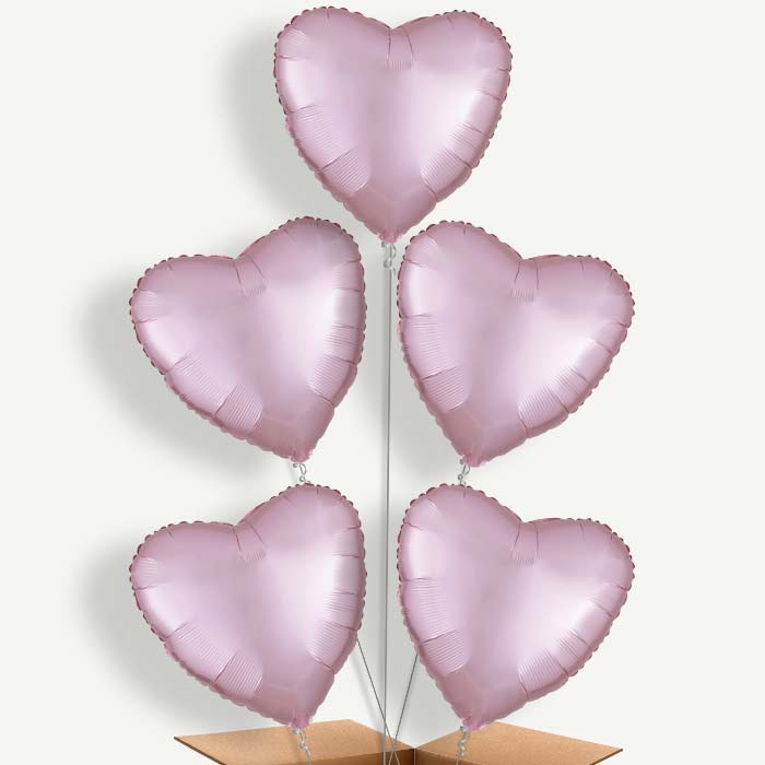 Pastel Pink Satin Heart Helium Cluster Balloons | Party Save Smile