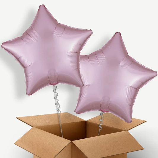 Pastel Pink Satin Star Helium Balloon Couple | Party Save Smile