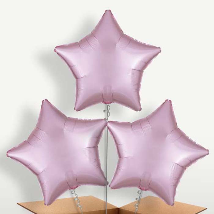 Pastel Pink Satin Star Balloon Bunch inflated with Helium | Party Save Smile