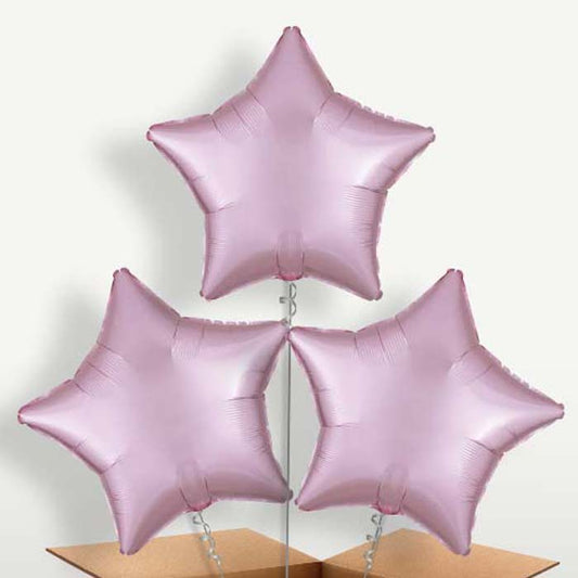 Pastel Pink Satin Star Balloon Bunch inflated with Helium | Party Save Smile