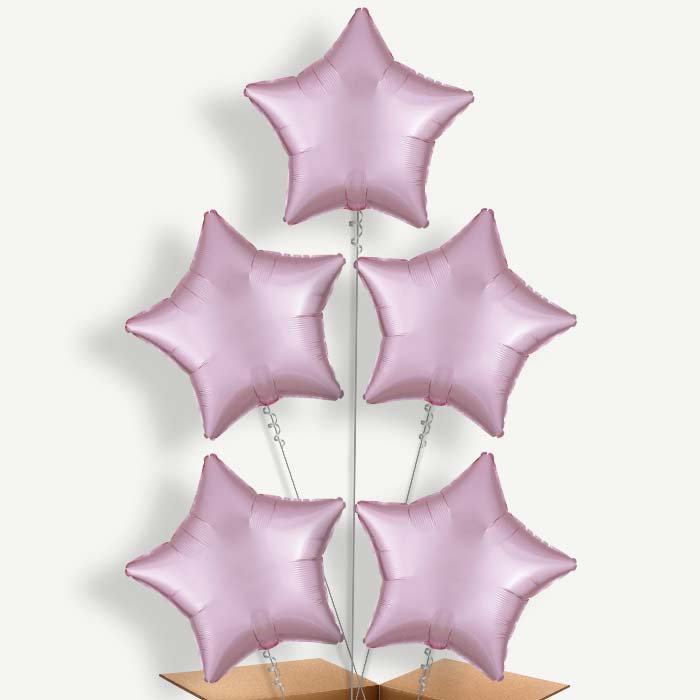 Pastel Pink Satin Star Balloon Cluster Inflated with Helium | Party Save Smile