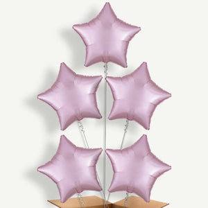 Pastel Pink Satin Star 5 Balloon Cluster Inflated with Helium