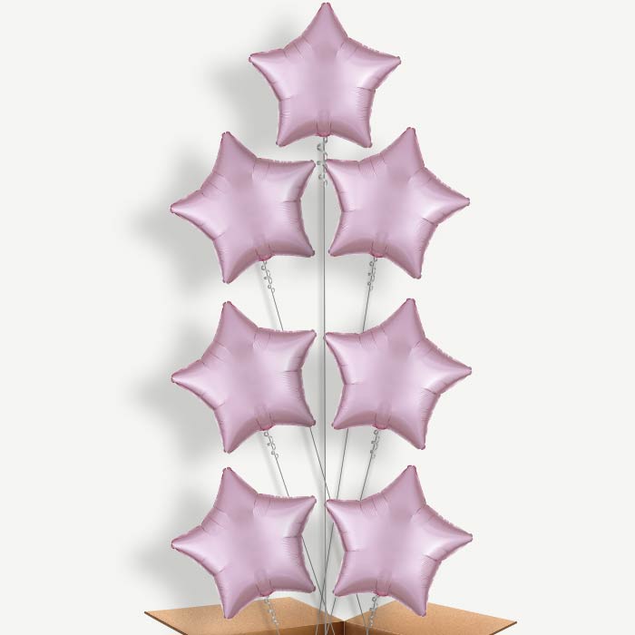 Pastel Pink Satin Star Helium Balloon Arrangement | Party Save Smile