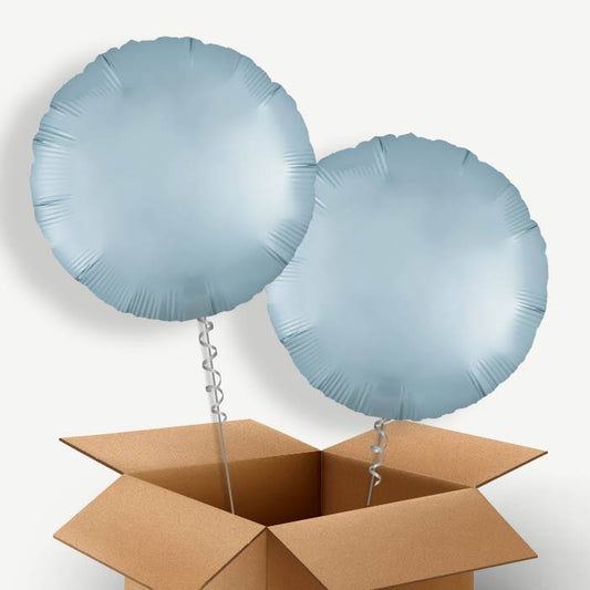 Pastel Blue Satin Circle Helium Balloon Pair | Party Save Smile