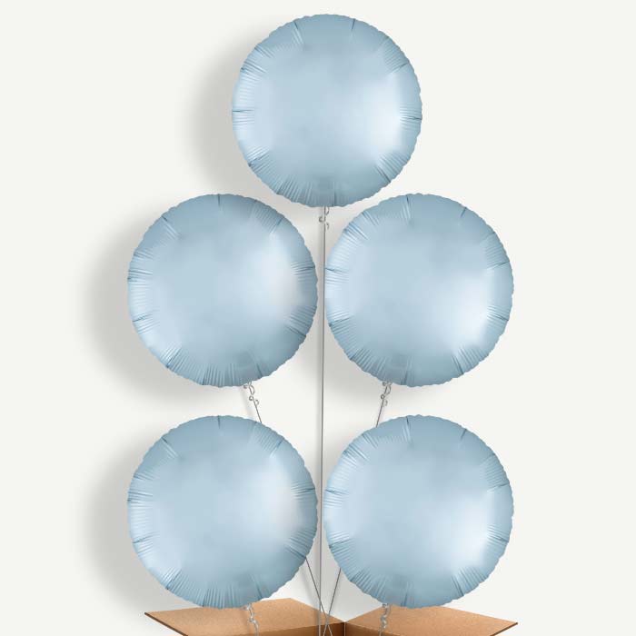 Pastel Blue Satin Circle Helium Cluster Balloons | Party Save Smile