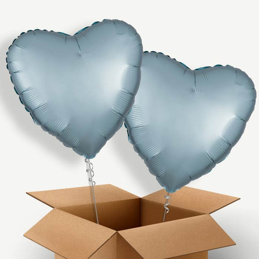 Pastel Blue Satin Heart Helium Balloon Pair | Party Save Smile