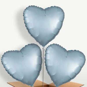 Pastel Blue Satin Heart Balloon Bunch (Trio)