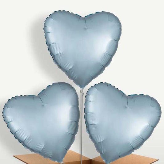 Pastel Blue Satin Heart Balloon Bunch | Party Save Smile