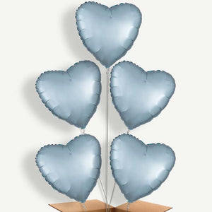 Pastel Blue Satin Heart 5 Helium Cluster Balloons