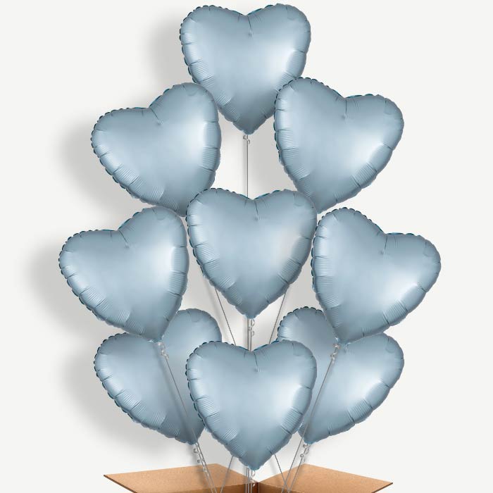 Pastel Blue Satin Heart Helium Balloon Bundle | Party Save Smile