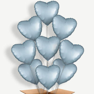 Pastel Blue Satin Heart 9 Helium Balloon Bundle