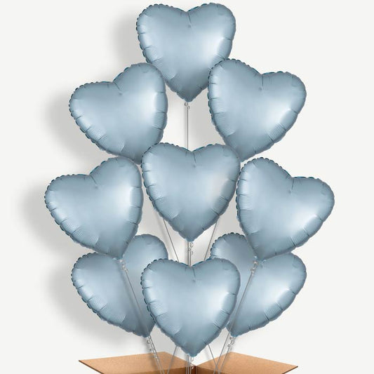 Pastel Blue Satin Heart Helium Balloon Bundle | Party Save Smile