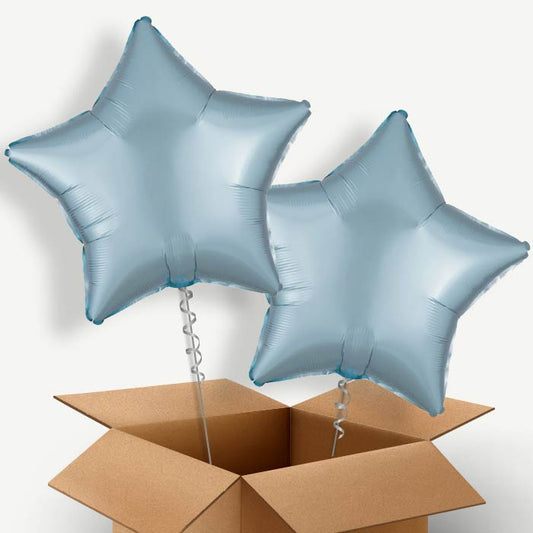Pastel Blue Satin Star Helium Balloon Pair | Party Save Smile