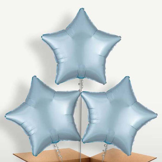 Pastel Blue Satin Star Balloon Bunch inflated with Helium | Party Save Smile