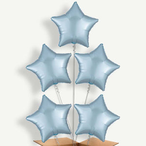 Pastel Blue Satin Star 5 Balloon Cluster Inflated with Helium