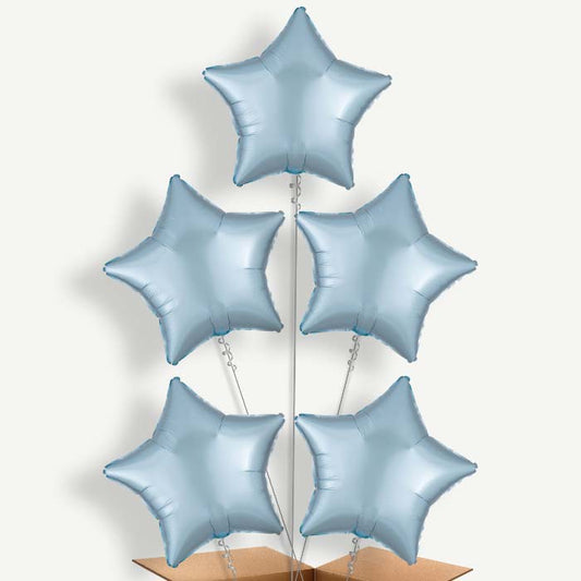 Pastel Blue Satin Star Balloon Cluster Inflated with Helium | Party Save Smile