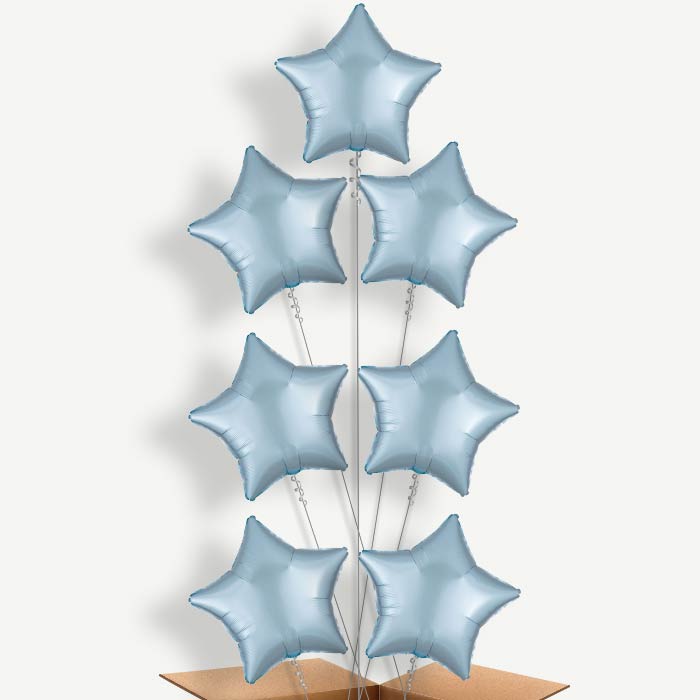 Pastel Blue Satin Star Helium Balloon Arrangement | Party Save Smile