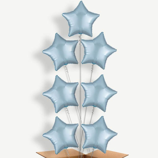 Pastel Blue Satin Star Helium Balloon Arrangement | Party Save Smile